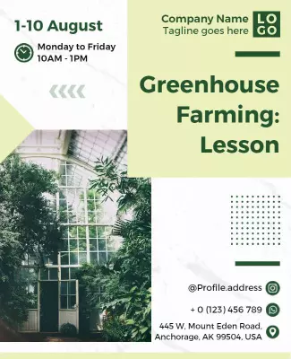 Vibrant Green Greenhouse Farming Lesson Schedule Poster Template