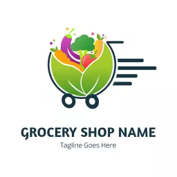 Vibrant Green Grocery Cart with Fresh Vegetables Logo Template