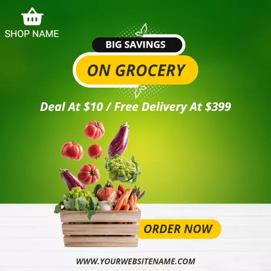 Vibrant Green Grocery Savings on Fresh Produce Ad Template