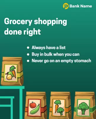 Vibrant Green Grocery Shopping Tips Educational Poster Template