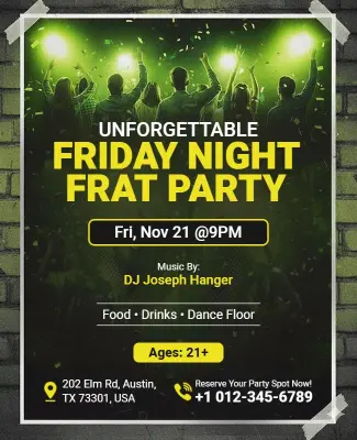 Vibrant Green Groove for Friday Night Frat Party Flyer Template