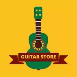 Vibrant Green Guitar Design Representing Guitar Store Logo Template