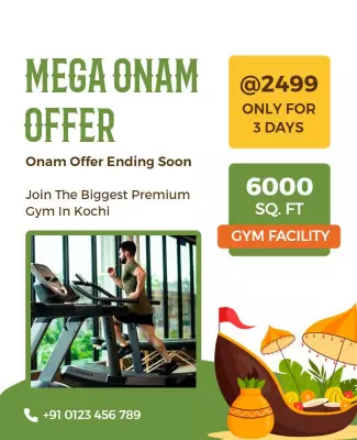 Vibrant Green Gym Offer for Onam Celebration Poster Template