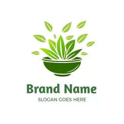 Vibrant Green Herbal Leaves in a Bowl Logo Template