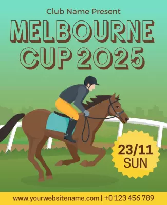 Vibrant Green Horse Racing Event Melbourne Cup 2025 Poster Template