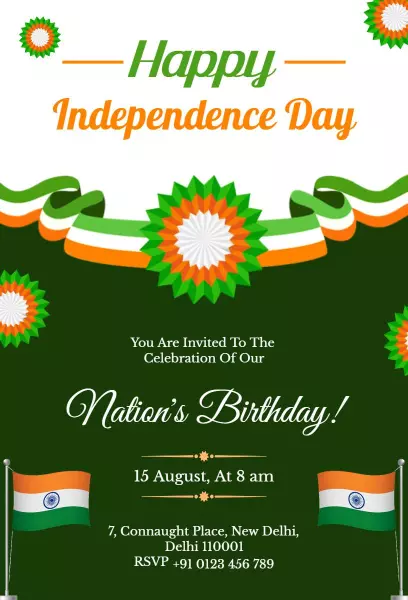 Vibrant Green India Independence Day Celebration Invitation Template