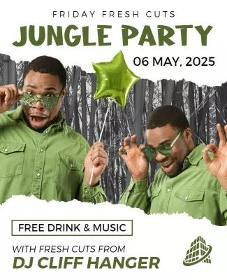 Vibrant Green Jungle Party Celebration Poster Template