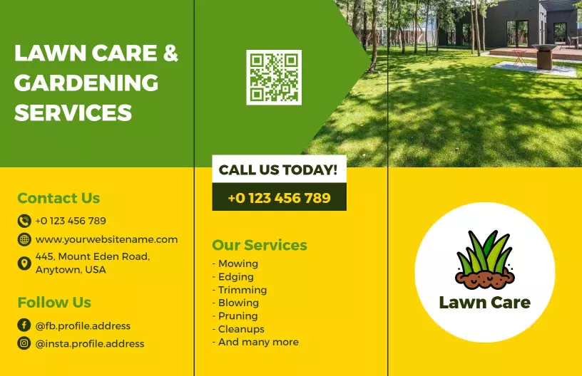 Vibrant Green Lawn Care and Gardening Services Brochure Template