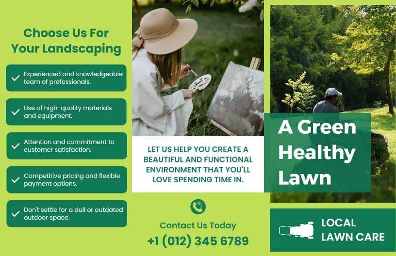 Vibrant Green Lawn Care Services and Landscaping Brochure Template