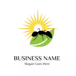 Vibrant Green Leaf with Ant and Radiant Sun Logo Template