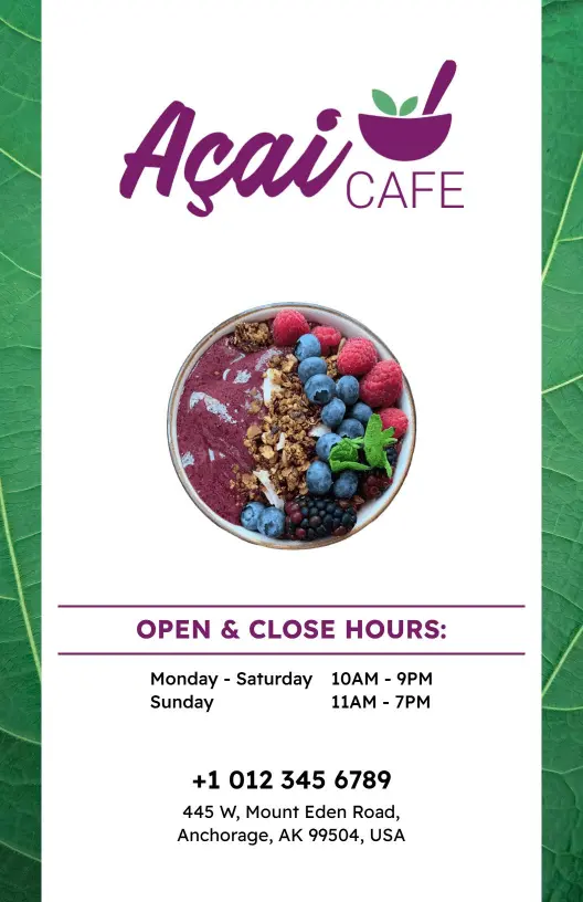 Vibrant Green Leafy Background for Açaí Cafe Menu Template