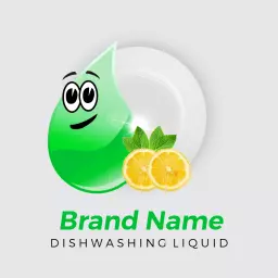 Vibrant Green Lemon Drop Illustrating Dishwashing Liquid Logo Template