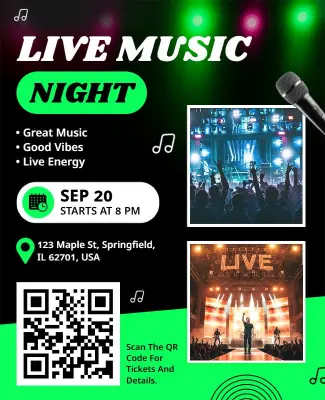 Vibrant Green Live Music Celebration Night Flyer Template
