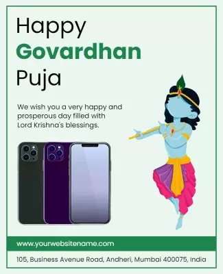 Vibrant Green Lord Krishna Govardhan Puja Celebration Poster Template