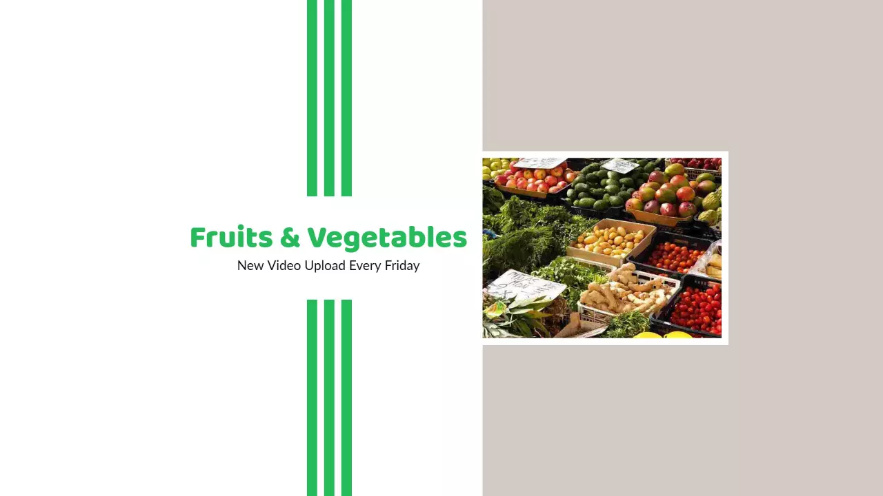 Vibrant Green Market Display of Fresh Fruits and Vegetables YouTube Banner Template