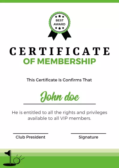 Vibrant Green Membership Award Certificate Template