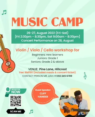 Vibrant Green Music Camp Workshop Poster Template
