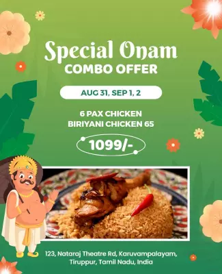 Vibrant Green Onam Festival Food Combo Offer Poster Template