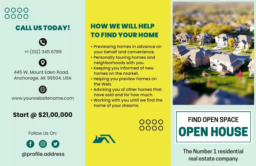 Vibrant Green Open House Preview and Real Estate Guide Brochure Template