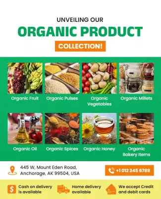 Vibrant Green Organic Product Collection Announcement Poster Template