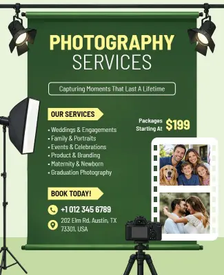 Vibrant Green Photography Services Advertising Flyer Template