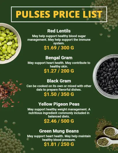 Vibrant Green Pulses Selection Nutrition Price List Template