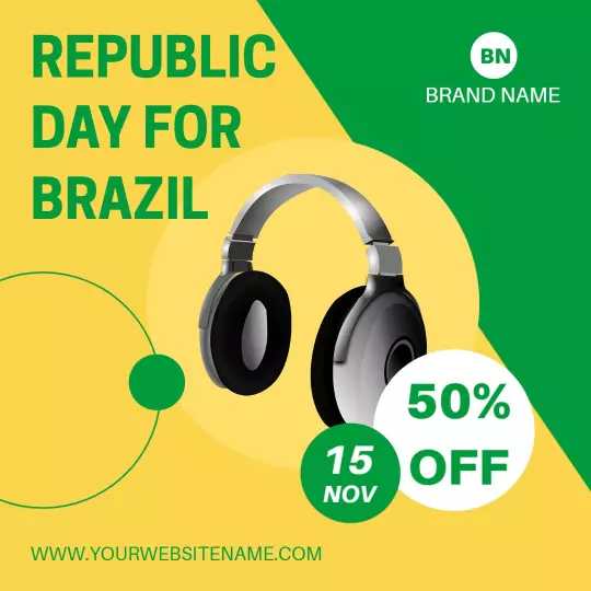 Vibrant Green Republic Day Sale on Headphones for Brazil Ad Template