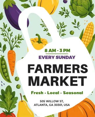 Vibrant Green Seasonal Produce Farmers Market Poster Template