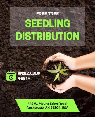 Vibrant Green Seedling Distribution Tree Planting Poster Template
