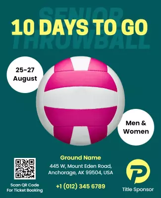 Vibrant Green Senior Throwball Championship Poster Template