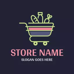 Vibrant Green Shopping Cart for Convenient Departmental Store Logo Template