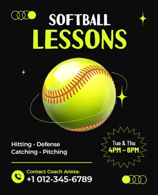 Vibrant Green Softball Sports Lessons Poster Template