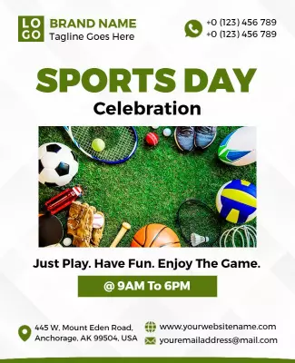 Vibrant Green Sports Day Celebration Event Poster Template