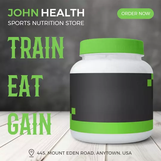 Vibrant Green Sports Nutrition Promotion for Fitness Ad Template