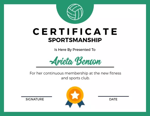 Vibrant Green Sportsmanship Achievement Certificate Template