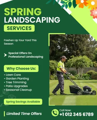 Vibrant Green Spring Gardening Promotion Service Flyer Template