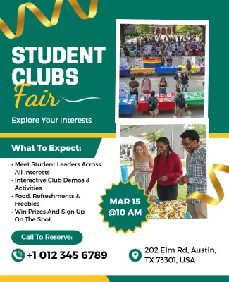 Vibrant Green Student Clubs Engagement Fair Flyer Template
