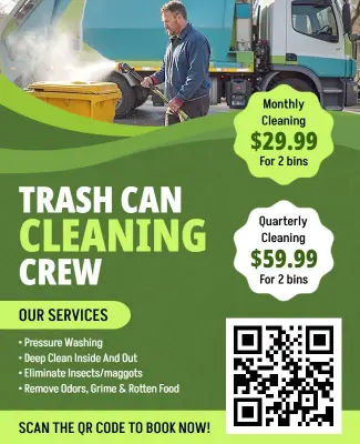 Vibrant Green Trash Can Maintenance and Cleaning Service Flyer Template