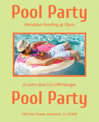 Vibrant Green Tropical Pool Party Celebration Poster Template