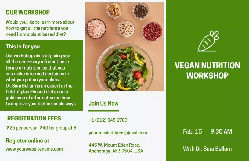 Vibrant Green Vegan Nutrition Workshop Information Brochure Template