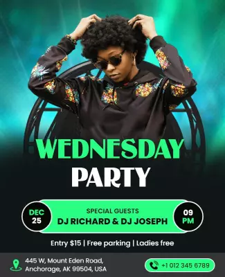 Vibrant Green Wednesday Party with DJs Poster Template