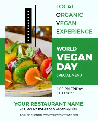 Vibrant Green World Vegan Day Special Menu Poster Template