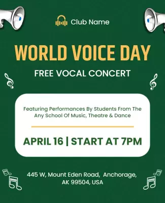Vibrant Green World Voice Day Free Vocal Concert Poster Template