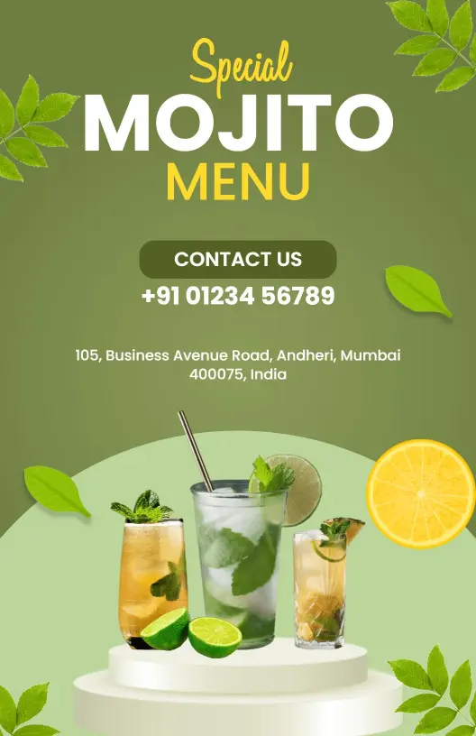 Vibrant Greenery Mojito Flavor Variety Menu Template