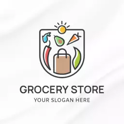 Vibrant Grocery Icons in a Bag Creating Fresh Produce Logo Template