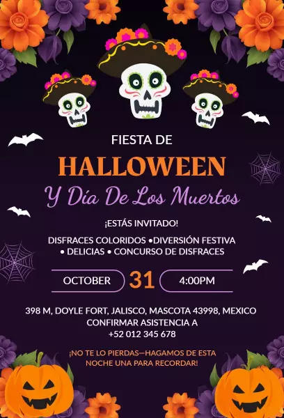 Vibrant Halloween Day of the Dead Celebration Invitation Template