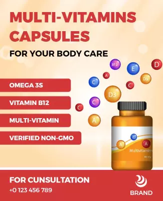 Vibrant Health and Wellness Multi-Vitamins Capsules Poster Template