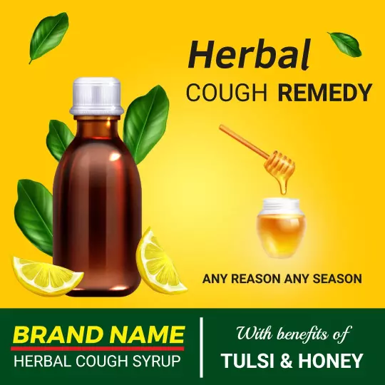Vibrant Herbal Cough Remedy Bottle with Tulsi and Honey Ad Template