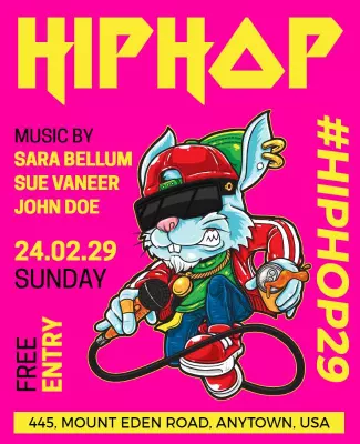 Vibrant Hip Hop Cartoon Rabbit Music Festival Poster Template