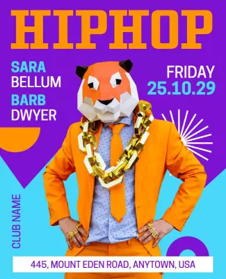 Vibrant Hip Hop Party with Geometric Animal Head Poster Template